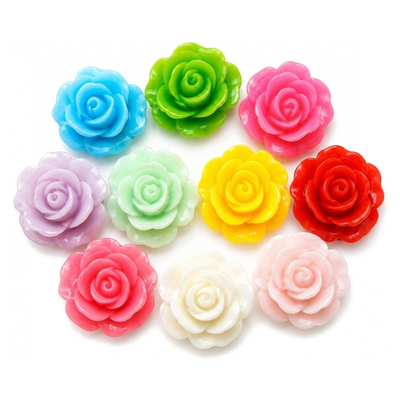 10 Cabochons Rose en Résine Multicolore 18mm