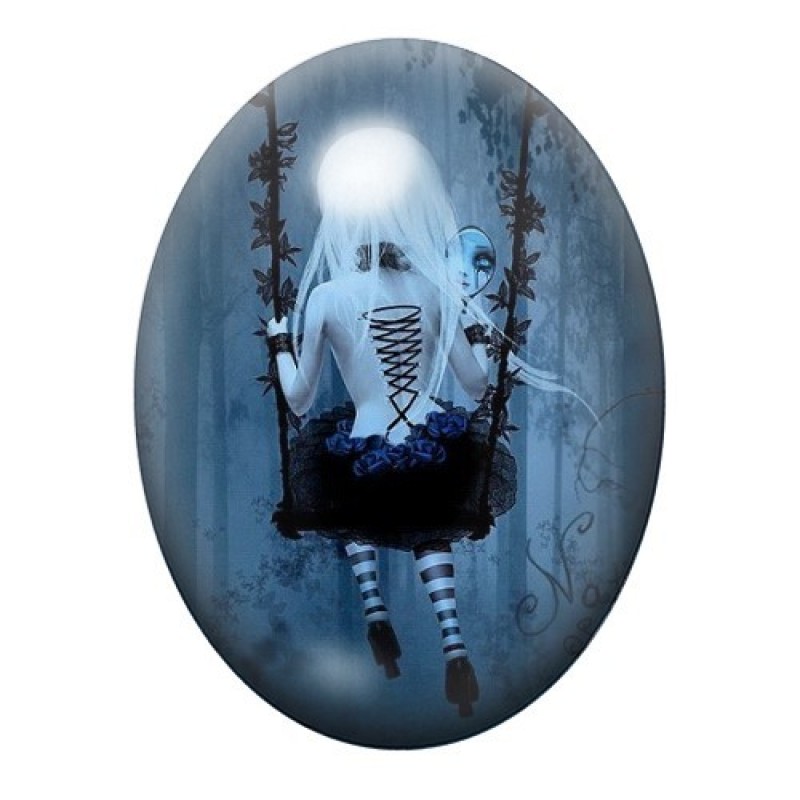 Cabochon en Verre Illustré Petite Fille Balançoire Gothique 13x18, 18x25 ou 30x40mm