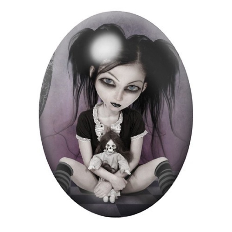 Cabochon en Verre Illustré Petite Fille Gothique 13x18, 18x25 ou 30x40mm