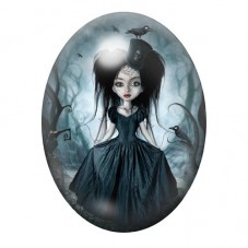 Cabochon en Verre Illustré Fille Gothique aux Corbeaux 13x18, 18x25 ou 30x40mm pour la création de bijoux fantaisie - DIY