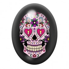 Cabochon en Verre Illustré Calavera Rose aux Yeux en Cœur 13x18, 18x25 ou 30x40mm pour la création de bijoux fantaisie - DIY
