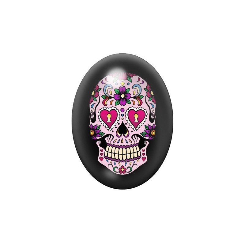 Cabochon en Verre Illustré Crâne Mexicain Cavalera 13x18, 18x25 ou 30x40mm