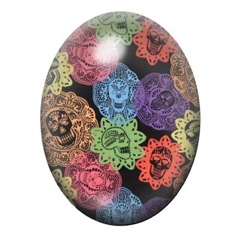 Cabochon en Verre Illustré Crâne Mexicain Cavalera 13x18, 18x25 ou 30x40mm