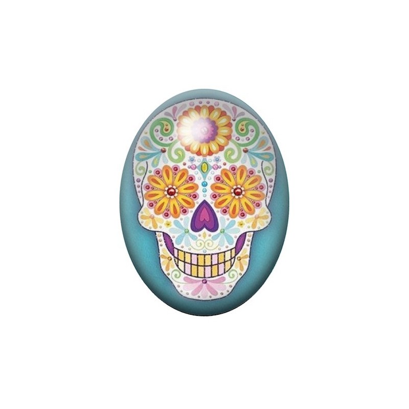 Cabochon en Verre Illustré Crâne Mexicain Cavalera 13x18, 18x25 ou 30x40mm