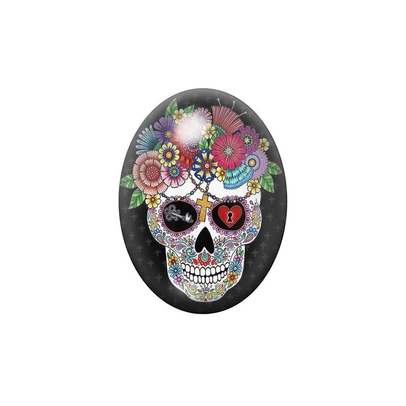 Cabochon en Verre Illustré Crâne Mexicain Cavalera 13x18, 18x25 ou 30x40mm