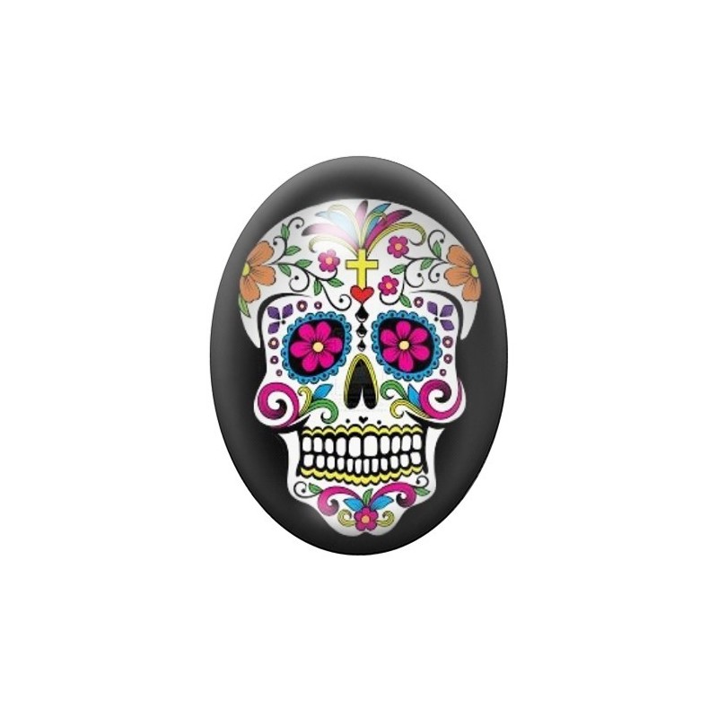 Cabochon en Verre Illustré Crâne Mexicain Cavalera 13x18, 18x25 ou 30x40mm
