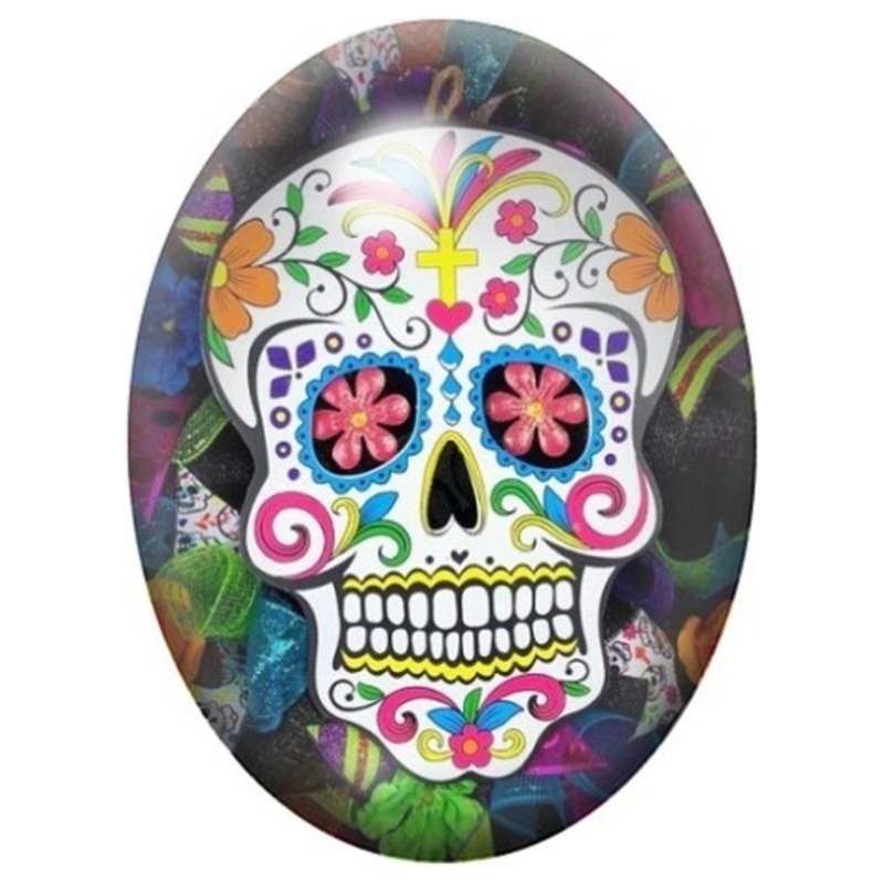 Cabochon en Verre Illustré Calavera Fleurie aux Papillons 13x18, 18x25 ou 30x40mm