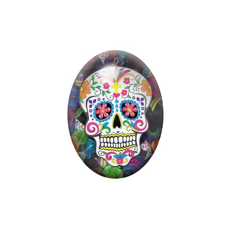 Cabochon en Verre Illustré Crâne Mexicain Cavalera 13x18, 18x25 ou 30x40mm