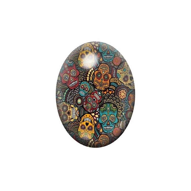 Cabochon en Verre Illustré Crâne Mexicain Cavalera 13x18, 18x25 ou 30x40mm