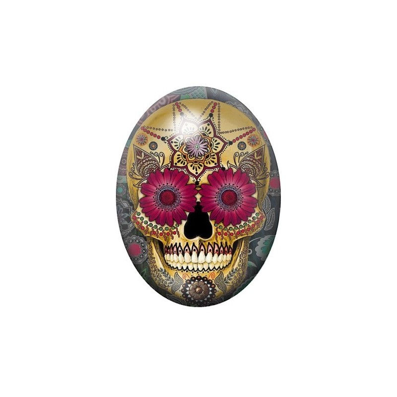 Cabochon en Verre Illustré Crâne Mexicain Cavalera 13x18, 18x25 ou 30x40mm