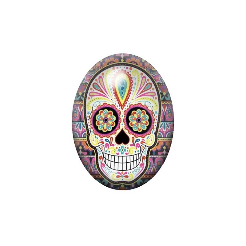 Cabochon en Verre Illustré Crâne Mexicain Cavalera 13x18, 18x25 ou 30x40mm