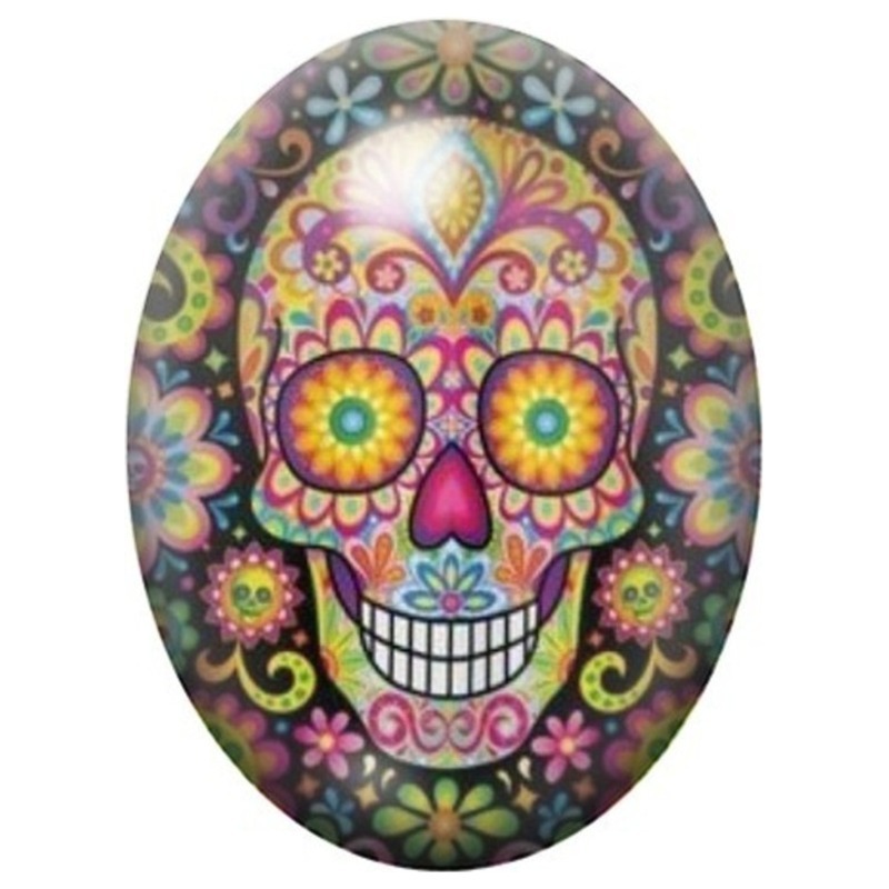 Cabochon en Verre Illustré Calavera Kaléidoscope Solaire 13x18, 18x25 ou 30x40mm