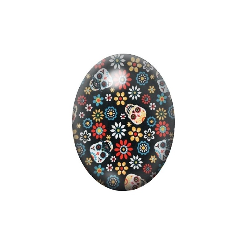 Cabochon en Verre Illustré Crâne Mexicain Cavalera 13x18, 18x25 ou 30x40mm