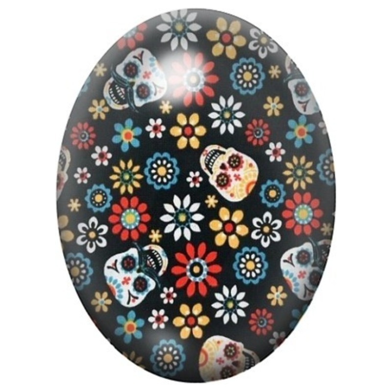 Cabochon en Verre Illustré Jardin Sombre aux Petites Calaveras 13x18, 18x25 ou 30x40mm