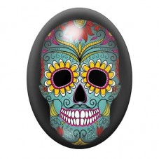 Cabochon en Verre Illustré Calavera Turquoise aux Tournesols 13x18, 18x25 ou 30x40mm pour la création de bijoux fantaisie - DIY