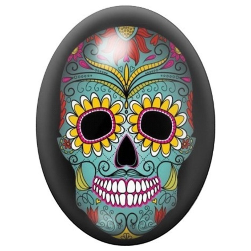 Cabochon en Verre Illustré Calavera Turquoise aux Tournesols 13x18, 18x25 ou 30x40mm