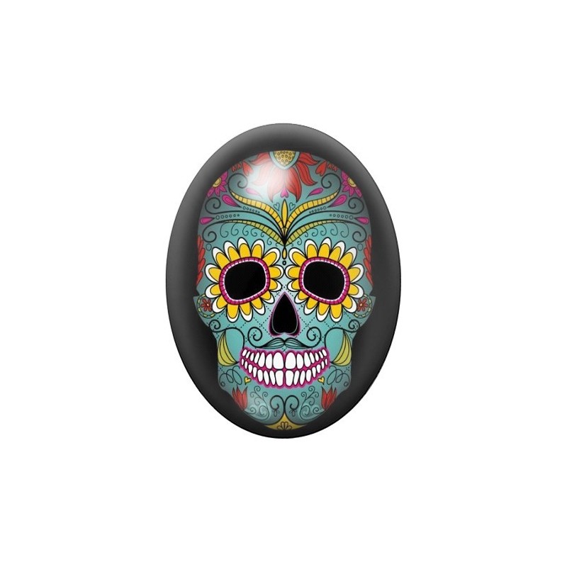 Cabochon en Verre Illustré Crâne Mexicain Cavalera 13x18, 18x25 ou 30x40mm