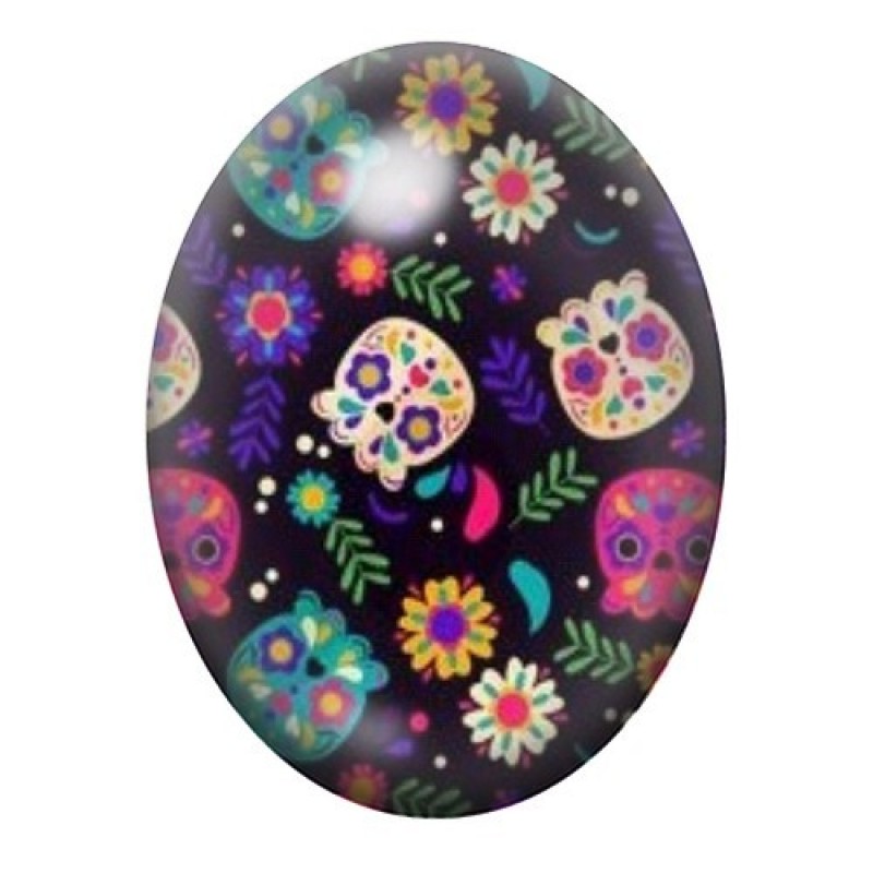 Cabochon en Verre Illustré Crâne Mexicain Cavalera 13x18, 18x25 ou 30x40mm