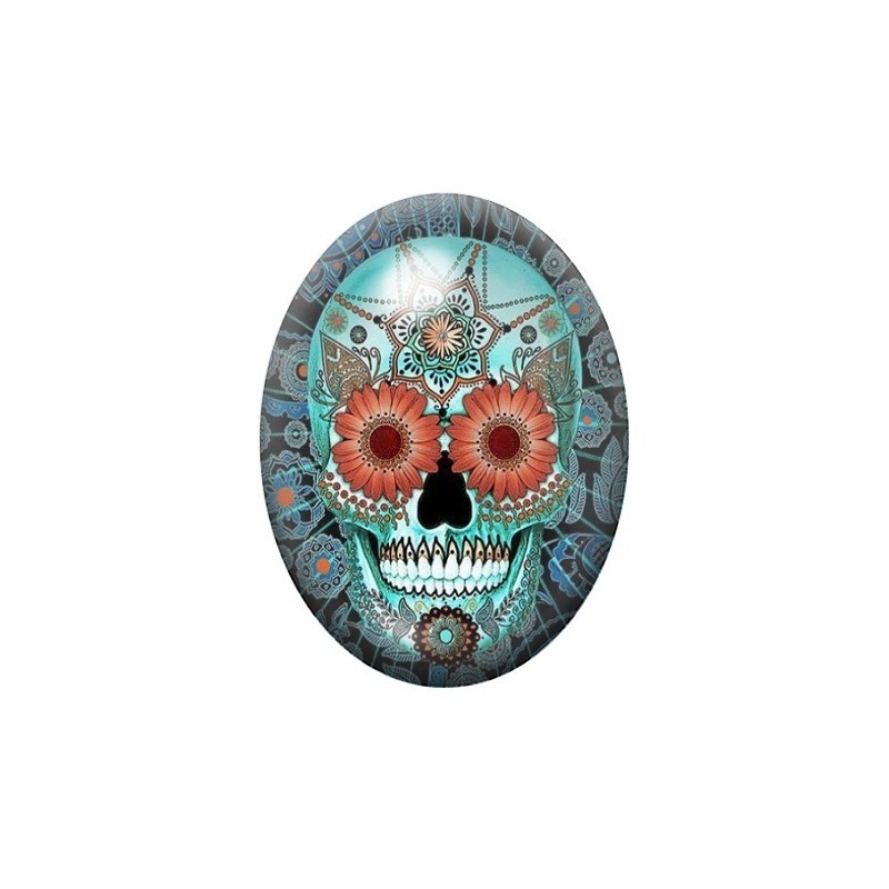 Cabochon en Verre Illustré Crâne Mexicain Cavalera 13x18, 18x25 ou 30x40mm