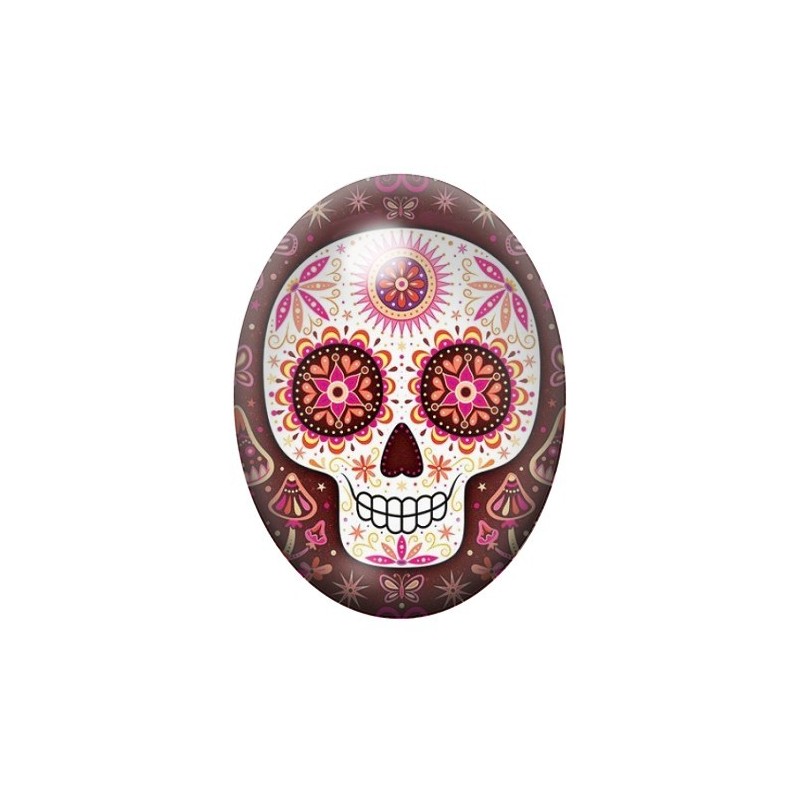 Cabochon en Verre Illustré Crâne Mexicain Cavalera 13x18, 18x25 ou 30x40mm
