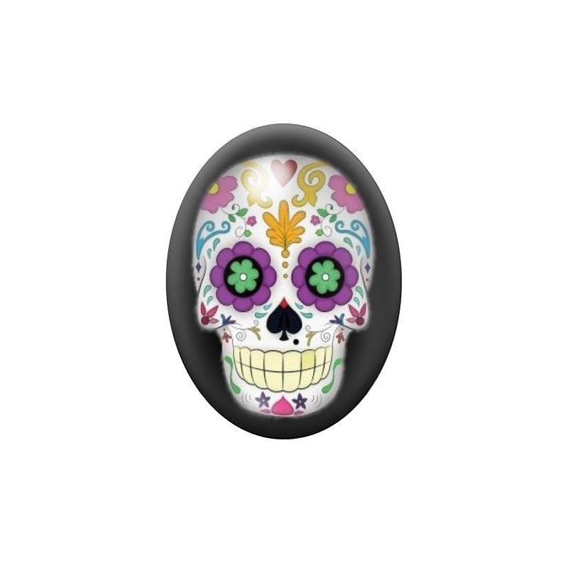 Cabochon en Verre Illustré Crâne Mexicain Cavalera 13x18, 18x25 ou 30x40mm
