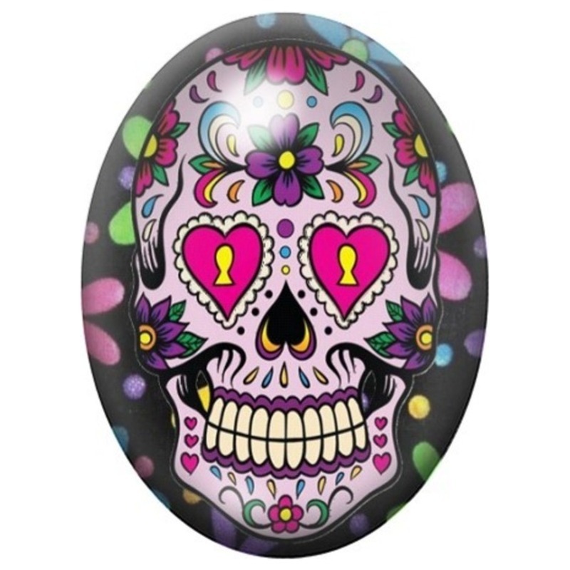 Cabochon en Verre Illustré Calavera aux Yeux en Cœur 13x18, 18x25 ou 30x40mm
