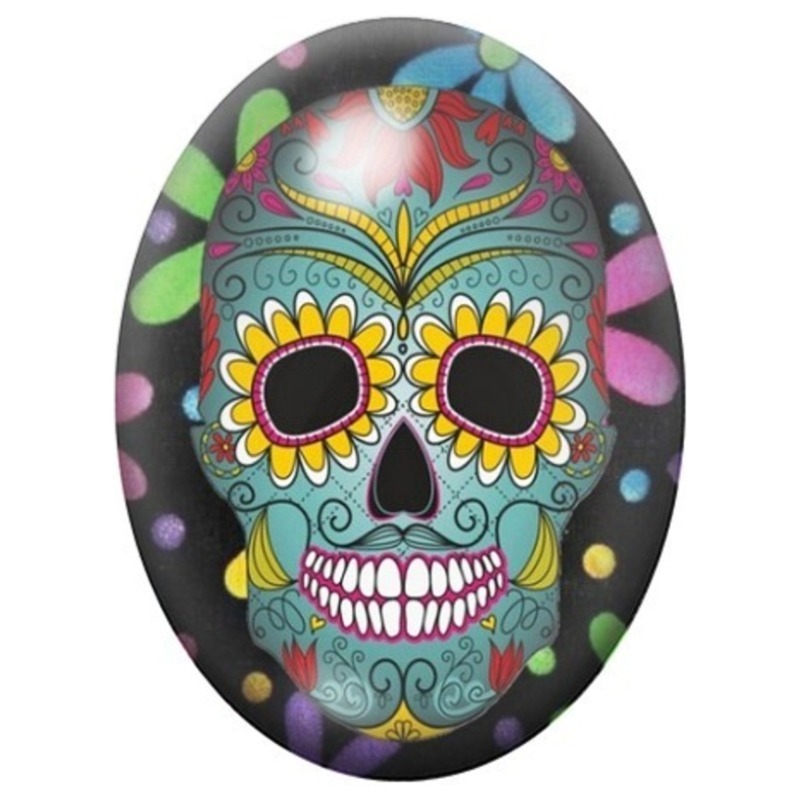 Cabochon en Verre Illustré Calavera aux Fleurs Tournesol 13x18, 18x25 ou 30x40mm