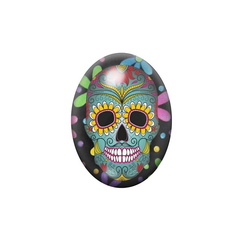 Cabochon en Verre Illustré Crâne Mexicain Cavalera 13x18, 18x25 ou 30x40mm