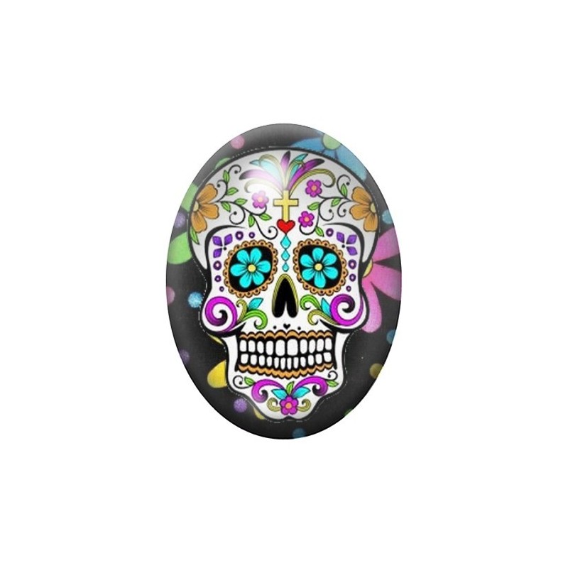 Cabochon en Verre Illustré Crâne Mexicain Cavalera 13x18, 18x25 ou 30x40mm