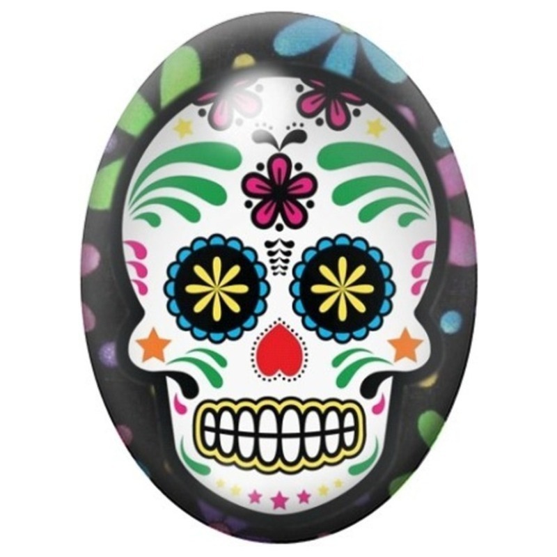 Cabochon en Verre Illustré Calavera aux Moustaches Vertes 13x18, 18x25 ou 30x40mm