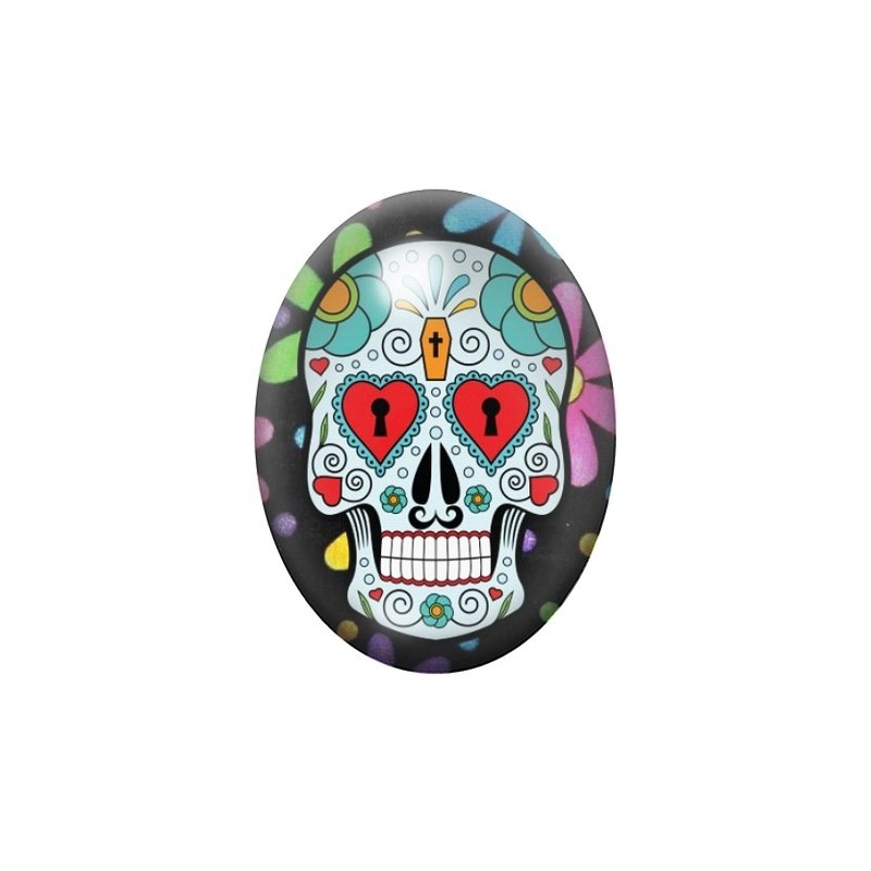 Cabochon en Verre Illustré Crâne Mexicain Cavalera 13x18, 18x25 ou 30x40mm
