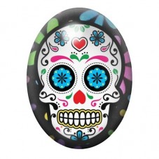 Cabochon en Verre Illustré Calavera au Cœur Rouge et Yeux Bleus 13x18, 18x25 ou 30x40mm pour la création de bijoux fantaisie - D