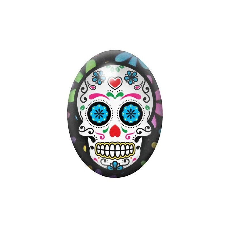 Cabochon en Verre Illustré Crâne Mexicain Cavalera 13x18, 18x25 ou 30x40mm