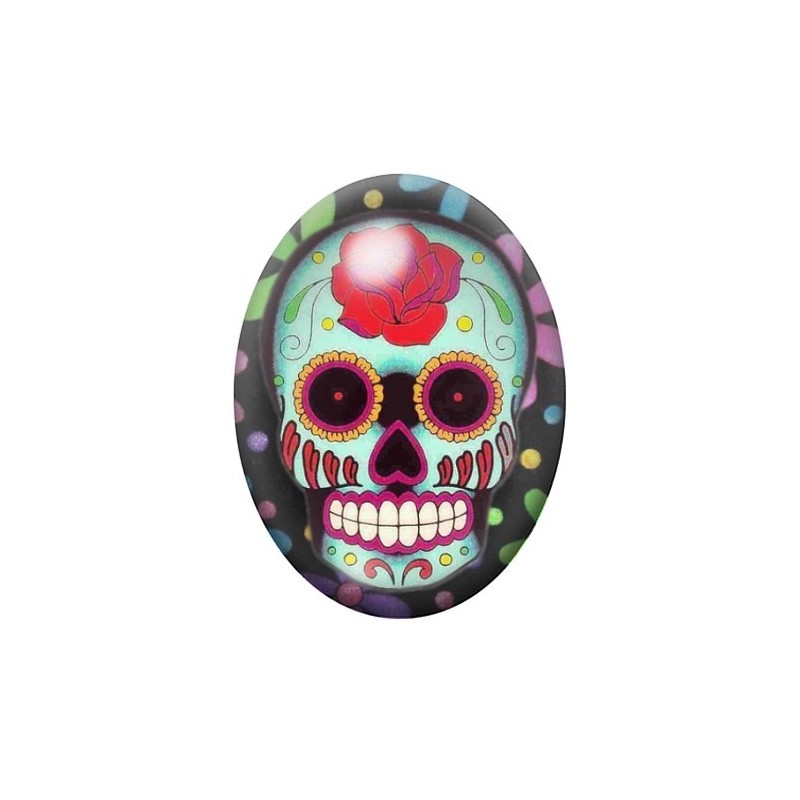 Cabochon en Verre Illustré Crâne Mexicain Cavalera 13x18, 18x25 ou 30x40mm