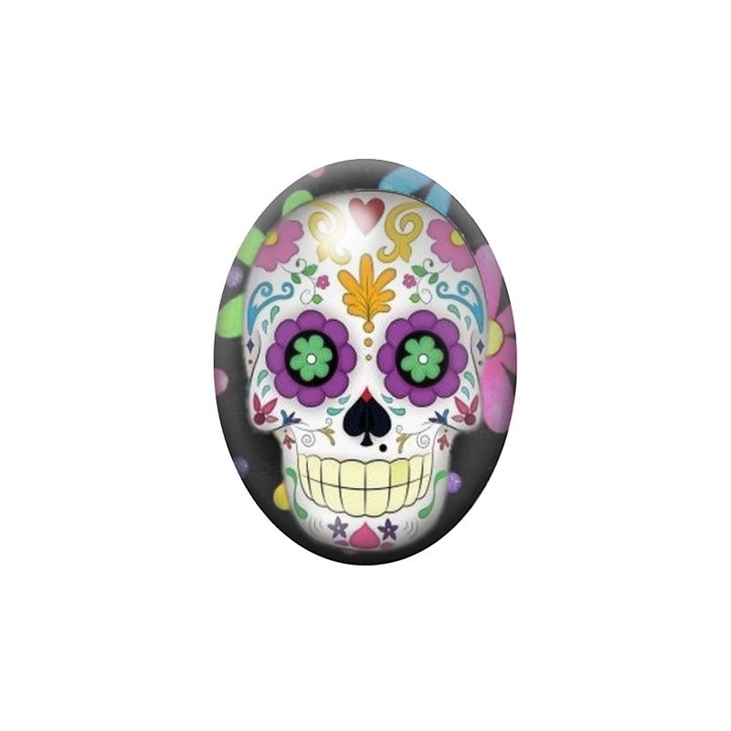 Cabochon en Verre Illustré Crâne Mexicain Cavalera 13x18, 18x25 ou 30x40mm