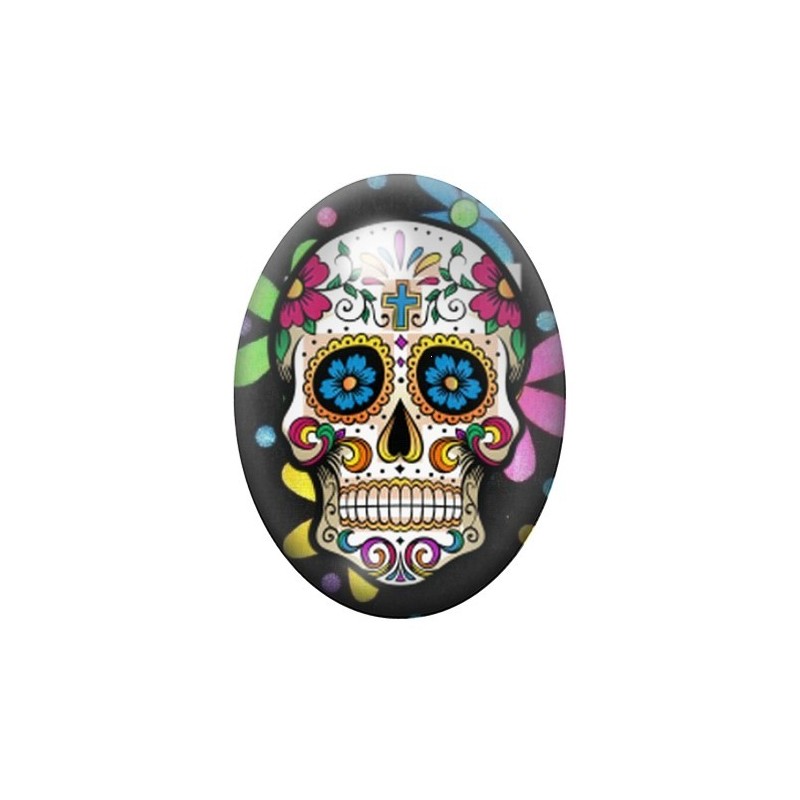 Cabochon en Verre Illustré Crâne Mexicain Cavalera 13x18, 18x25 ou 30x40mm