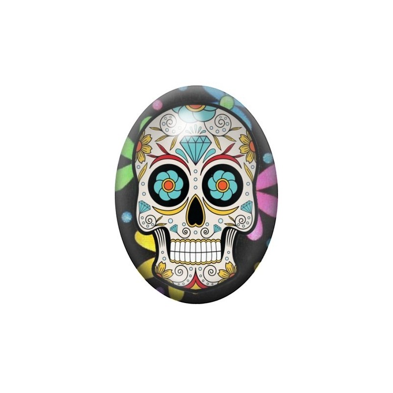 Cabochon en Verre Illustré Crâne Mexicain Cavalera 13x18, 18x25 ou 30x40mm