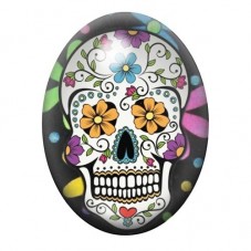 Cabochon en Verre Illustré Calavera aux Fleurs Bleues et Jaunes 13x18, 18x25 ou 30x40mm pour la création de bijoux fantaisie - D