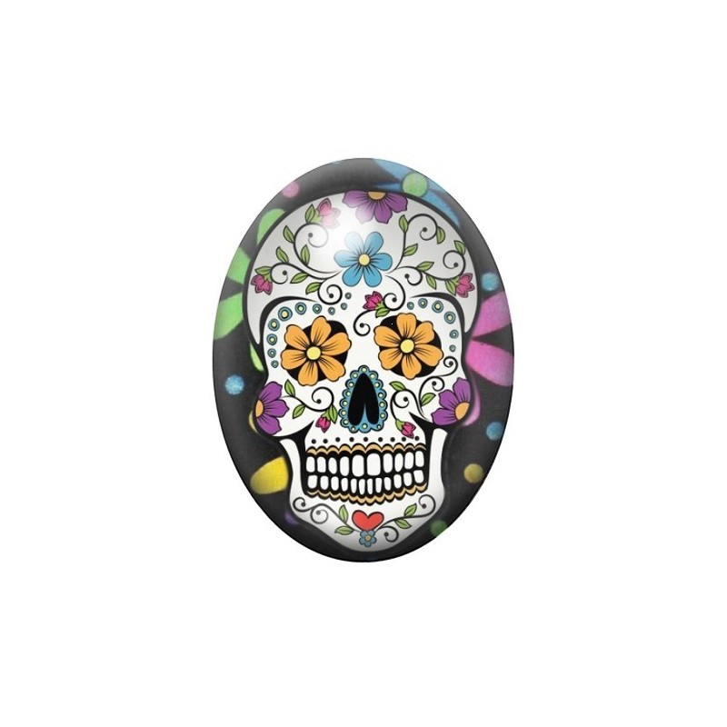 Cabochon en Verre Illustré Crâne Mexicain Cavalera 13x18, 18x25 ou 30x40mm