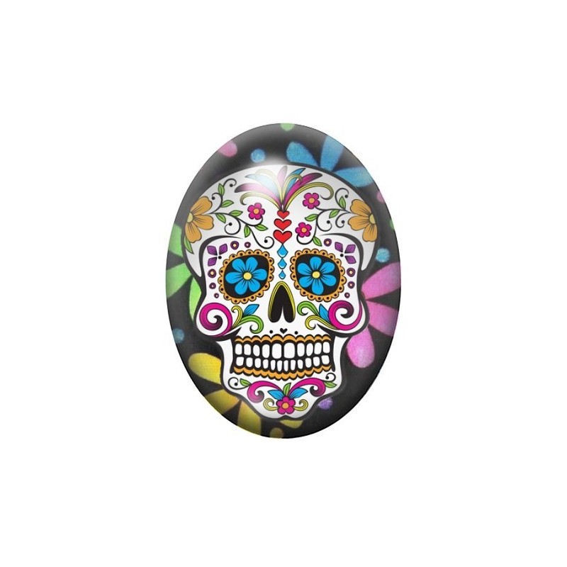 Cabochon en Verre Illustré Crâne Mexicain Cavalera 13x18, 18x25 ou 30x40mm