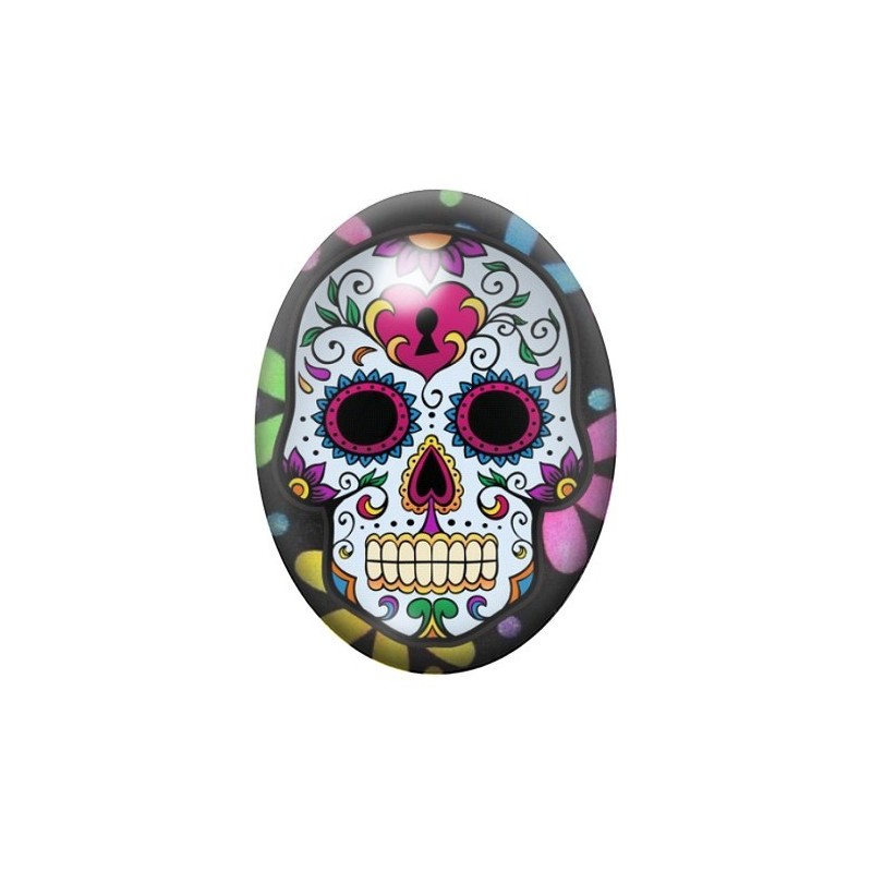 Cabochon en Verre Illustré Crâne Mexicain Cavalera 13x18, 18x25 ou 30x40mm