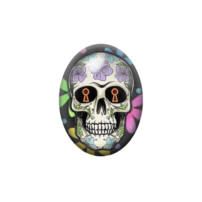 Cabochon en Verre Illustré Crâne Mexicain Cavalera 13x18, 18x25 ou 30x40mm