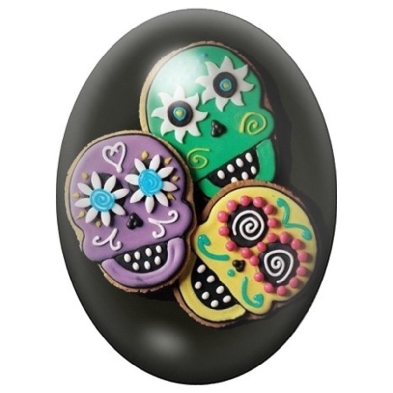 Cabochon en Verre Illustré Trio de Petites Calaveras Colorées 13x18, 18x25 ou 30x40mm