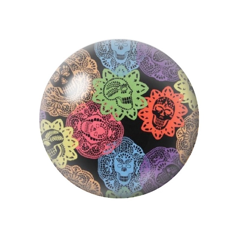 Cabochon en Verre Illustré Crâne Mexicain Cavalera 12 à 25mm