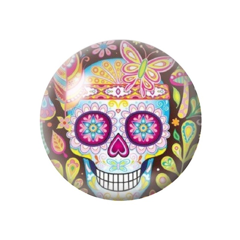 Cabochon en Verre Illustré Crâne Mexicain Cavalera 12 à 25mm