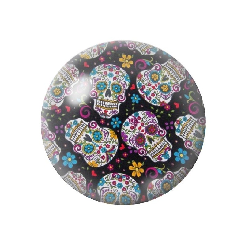 Cabochon en Verre Illustré Crâne Mexicain Cavalera 12 à 25mm