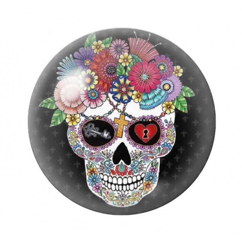 Cabochon en Verre Illustré Crâne Mexicain Cavalera 12 à 25mm