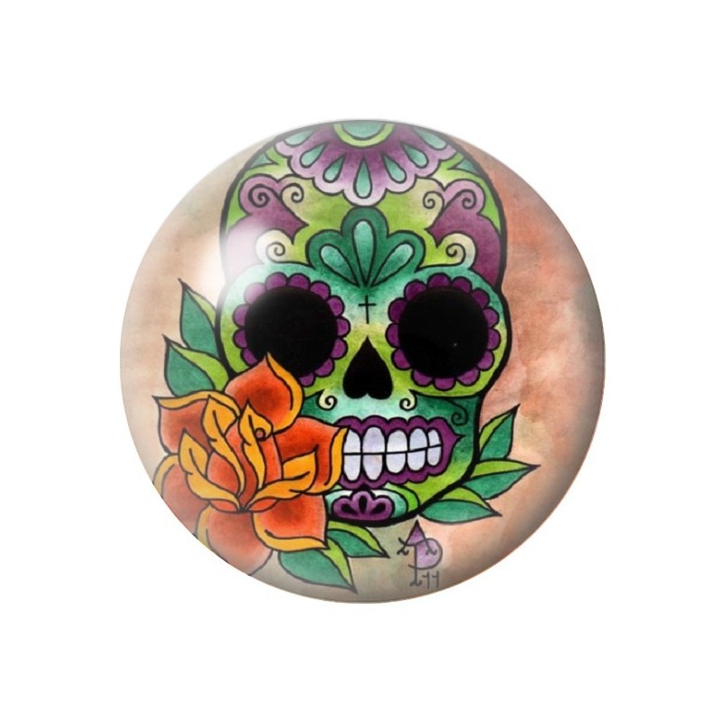 Cabochon en Verre Illustré Crâne Mexicain Cavalera 12 à 25mm