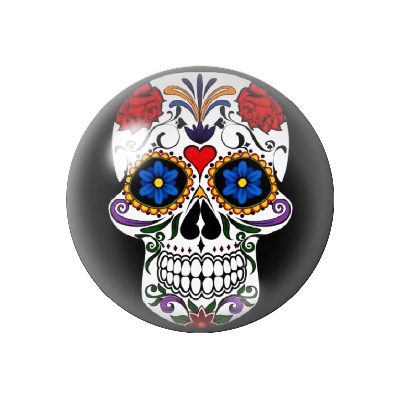 Cabochon en Verre Illustré Crâne Mexicain Cavalera 12 à 25mm