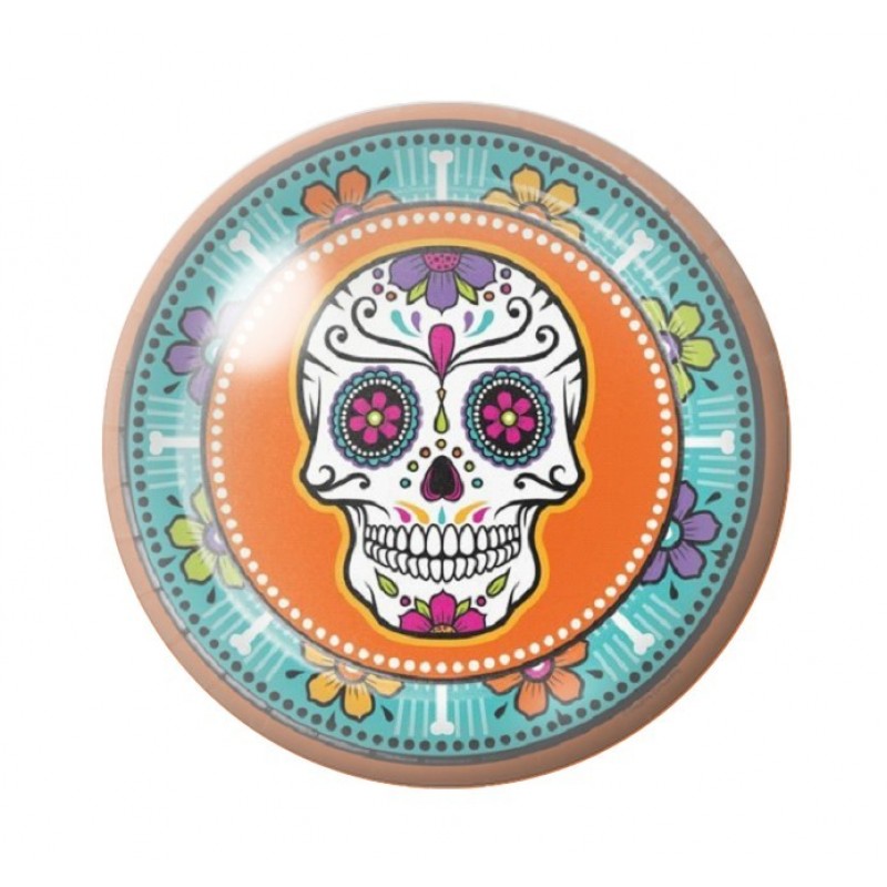Cabochon en Verre Illustré Crâne Mexicain Cavalera 12 à 25mm